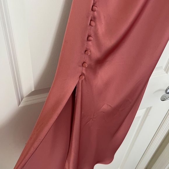 Zara Dusty Pink Elegant Satin Slip Dress with Button high Slit - Picture 4 of 10